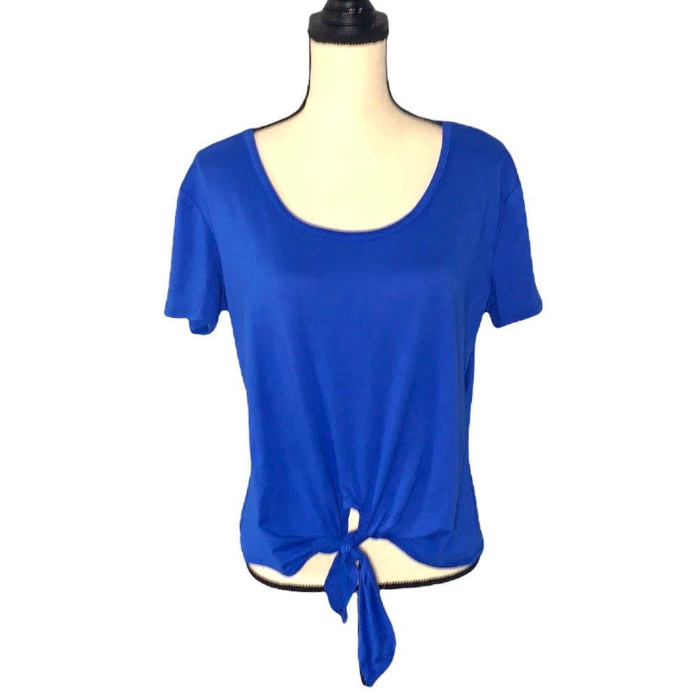 Rue 21 Blue Short Sleeve Tie Front Shirt Size XL Stretch Summer Crop Top